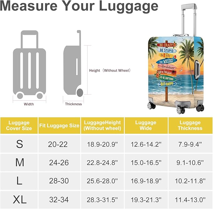 ANNA QUEEN Beach Quote Luggage Cover, Inspirational Summer Travel Suitcase Protector for 20-22 Inch Bags
