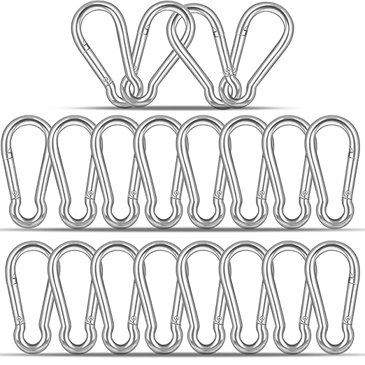 20PCS M5 Heavy Duty Carabiner Clip, 2Inch Snap Hook Quick Link Small Carabiner Clips,Spring Link Buckle for Fishing Camping Hammock Dog Leashes-220LBS Holding Capacity (Silver)