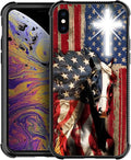 for iPhone X/Xs Case, Red American Flag Horse Cross Pattern Made of Soft Silicone Hard Acrylic Shock Protection for iPhone X/Xs