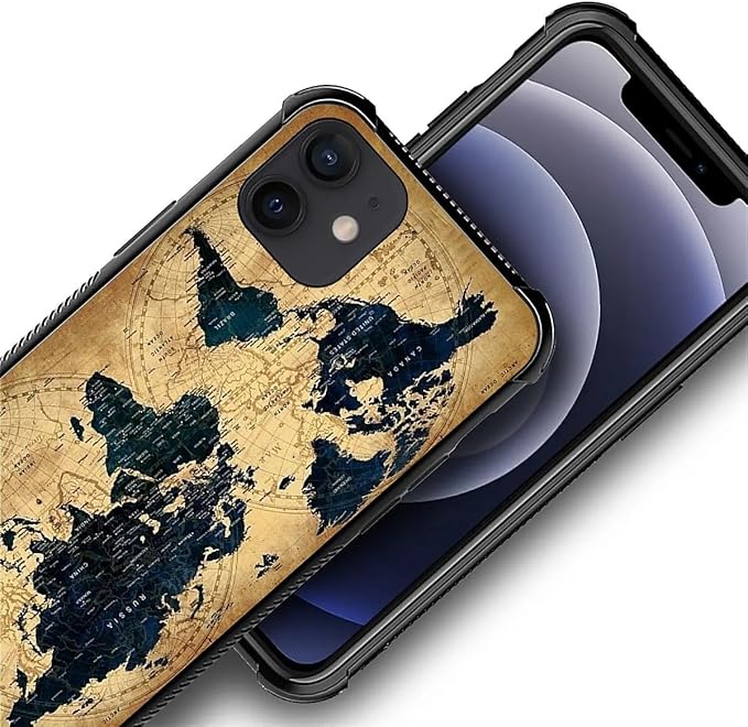 for iPhone 12 Mini Case, Brown World Map Pattern Made of Soft Silicone Hard Acrylic Shock Protection for iPhone 12 Mini