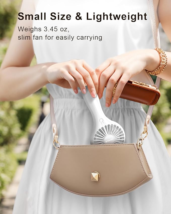 TriPole Handheld Mini Fan Battery Operated Small Personal Portable Fan Speed Adjustable USB Rechargeable Fans for Kids Girls Women Men Home Office Indoor Outdoor Travelling, White
