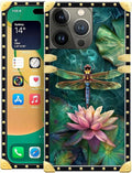Compatible with iPhone 14 Pro Max Case, Colourful Dragonfly Pink Lily Pads Luxury Golden Decoration for Girl Women Soft TPU Shockproof Protective Hard PC Back for iPhone 14 Pro Max