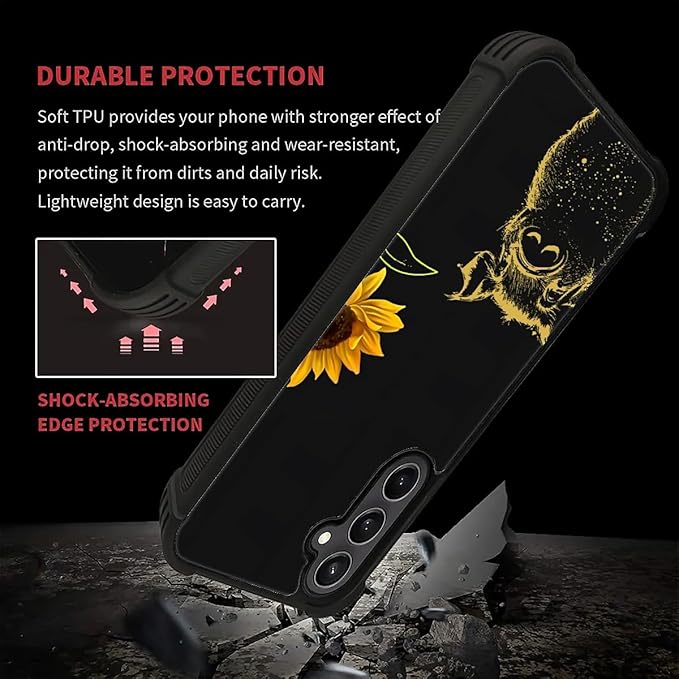 for Samsung Galaxy S23 FE Case, Pig Sunflower Yellow Sunshine Pattern Graphic Design Girl Boy Soft Silicone Hard Acrylic Shock Protection for Samsung Galaxy S23 FE