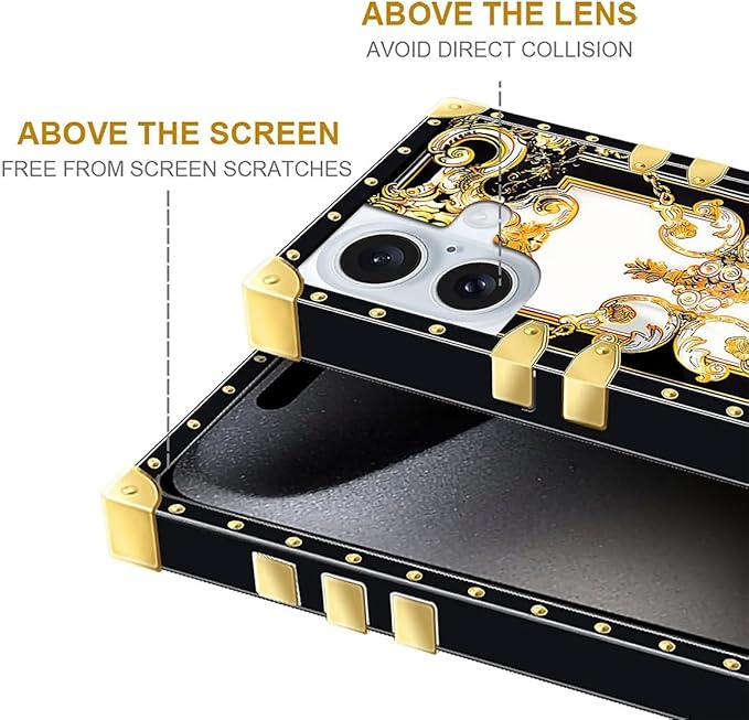 Compatible with iPhone 16 Case, Gold Grain Flowers Luxury Golden Decoration for Girl Women Soft TPU Shockproof Protective Hard PC Back