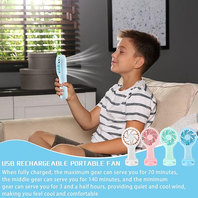 Woanger 12 Pcs Mini Handheld Fan Bulk 3 Speed USB Electric Battery Operated Small Portable Pocket Fan with Data Cable and Mounting Base Quiet Summer Gift for Wedding Camping Travel(Vibrant Colors)
