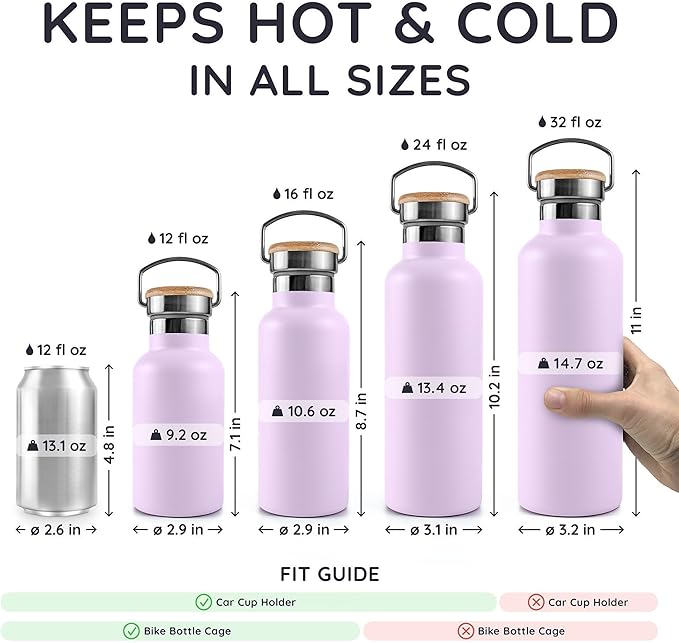 Bambaw 12 oz Insulated Water Bottle, Stainless Steel Water Bottle for School, Gym or Work, Lightweight, Reusable & Rust-Resistant, Made of High-Grade Stainless Steel (Lavender Haze)
