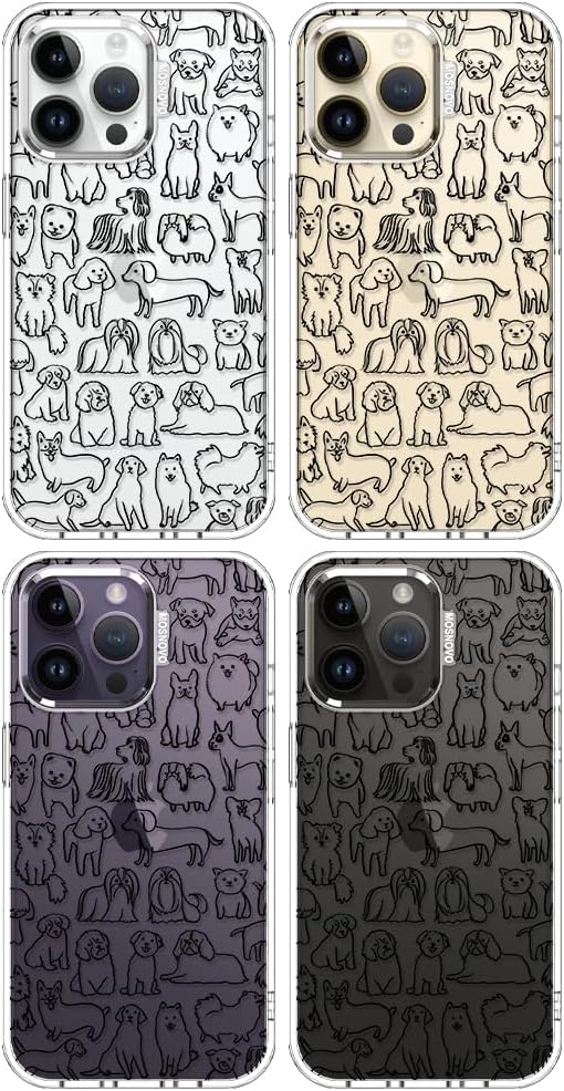 MOSNOVO Case for iPhone 14 Pro Max, [Buffertech 6.6ft Military-Grade Drop Protection] [Anti Peel Off Tech] Clear TPU Bumper Phone Case Cover Design - Doodle Dog