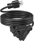 DEWENWILS 15FT Outdoor Extension Cord, Tri-Tap Extension Cord Splitter, 3 Outlet 16/3 SJTW Power Cable for Landscape Lighting String Lights, 13A/125V/1625W, ETL Listed, Black, 1 Pack