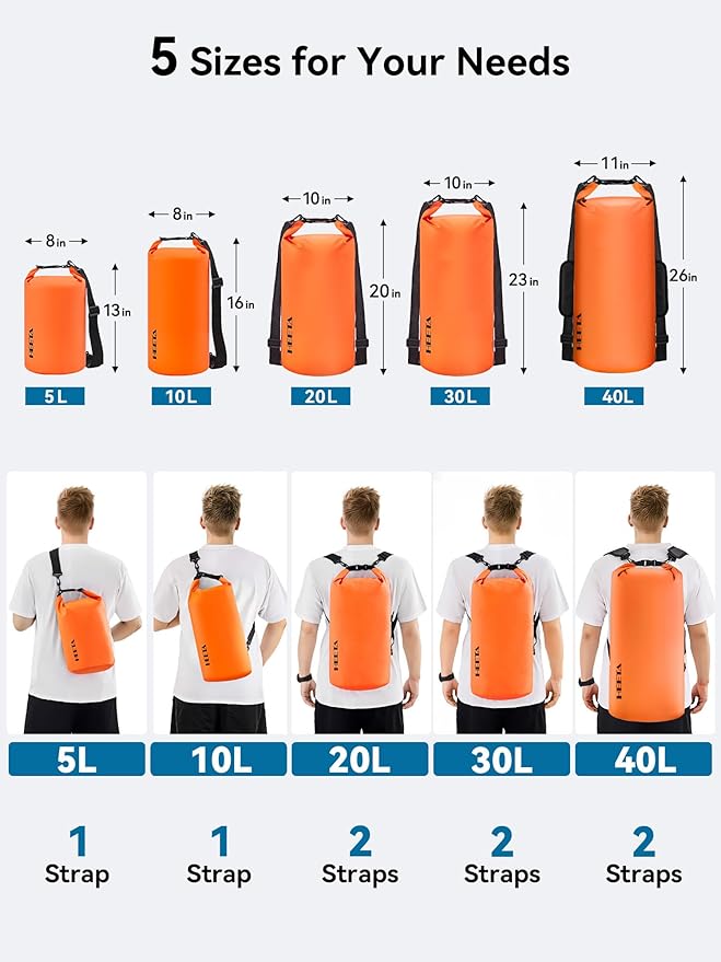 HEETA Waterproof Dry Bag for Women Men, 5L/10L/20L/30L/40L Roll Top Lightweight Dry Storage Bag Backpack with Emergency Whistle for Travel, Kayaking, Boating, Camping, Beach, Cruise Ship Essentials