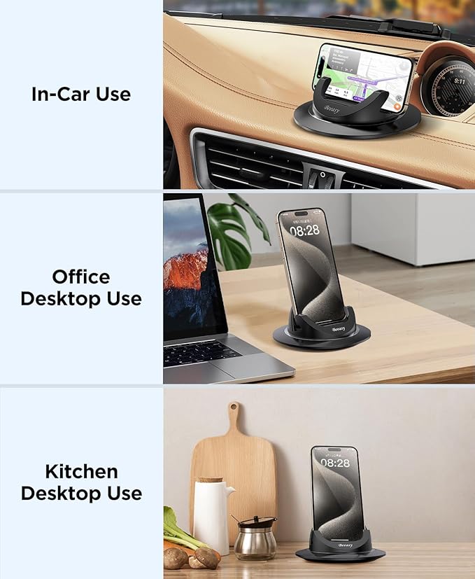 Beeasy Dashboard Cell Phone Holder for Your Car, Car Phone Holder with 360°Rotatable Silicone Non-Slip, Universal Car Phone Mount for iPhone 17/16/15/14,Samsung, Google Pixel, All Smartphones and GPS