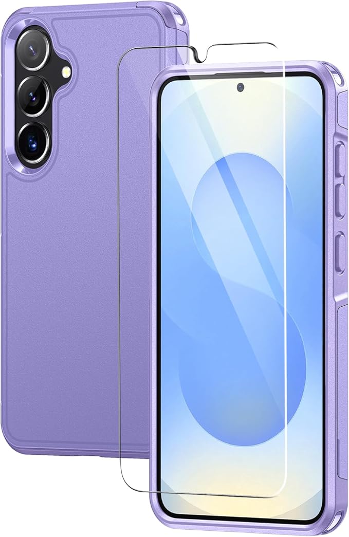Lanhiem for Samsung Galaxy S25 S24 Phone Case with Tempered Glass Screen Protector, Shock Absorption, Anti-Scratch Shockproof Case Cover for Samsung S25 S24, Purple