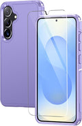 Lanhiem for Samsung Galaxy S25 S24 Phone Case with Tempered Glass Screen Protector, Shock Absorption, Anti-Scratch Shockproof Case Cover for Samsung S25 S24, Purple