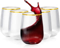 Lueumxc 36 Pack Plastic Wine Glasses, 15Oz Gold Rim Origami Disposable Wine Glasses Unbreakable Clear Plastic Cocktail Glasses Recyclable Shatterproof Reusable Wine Cups