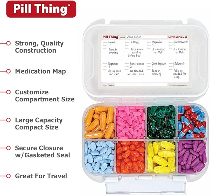 8 and12 Compartment Large Pill Cases with Airtight Seal - Silicone Gasket Waterproof Med Box with Medication Map (Combo Pack - 8 & 12 Compartment)