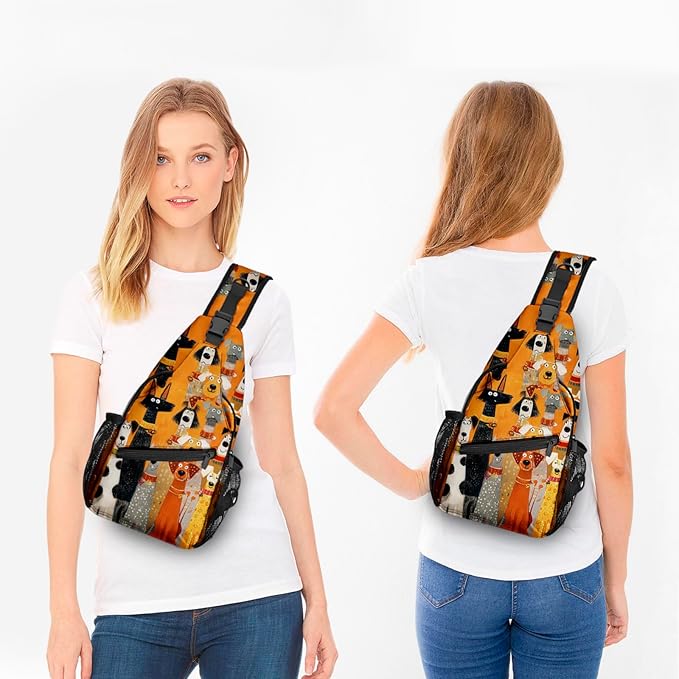 FyLybois Dog Sling Bag for Women Lightweight Crossbody Backpack Casual Daypack with Adjustable Strap for Travel Work Hiking Everyday Use