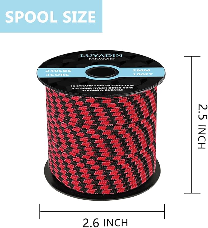 Paracord 240lb - Diameter 2mm Micro Utility Cord -3 Strand Parachute Spool Cord - 100ft 200ft,Paracord for Camping,Hiking,Fishing,Outdoor and DIY