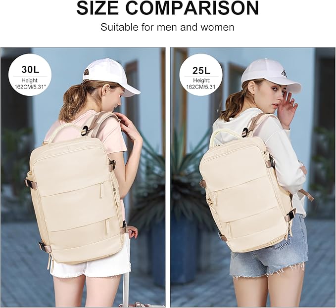 coowoz Large Casual Travel Backpack For Women Men,Carry On Rucksack Flight Approved,Hiking Waterproof Outdoor Sports Daypack Fit 15.6 Inch Laptop Shoes Compartment (Beige)
