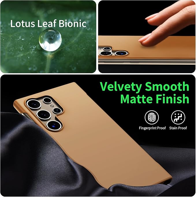 GRECAZO Slim Borderless for Samsung Galaxy S25 Ultra Phone Case 6.9"(2025) Ultra-Thin Lightweight Frameless Matte Hard PC Cover Case with Pull Ring Minimalist Non Slip Rope-Mocha