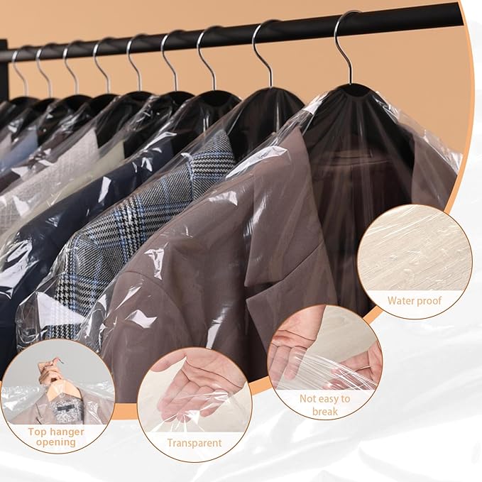 90 PCS Dry Cleaner Bags Plastic Clear 51 Inches,Garment Bags for Hanging Clothes Plastic Garment Bags Clear Clothes Covers Dry Cleaner Bags Hanging Dust-proof(60x130cm)