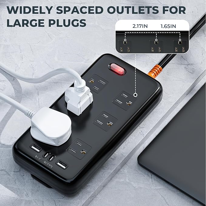 Outdoor Power Strip Weatherproof, IPX6 Waterproof Surge Protector with 6 Wide Outlets and 2USB A&2USB C, 1625W/13A, 10FT Extension Cord, Wall Mountable for Indoor Outdoor, UL FCC Listed