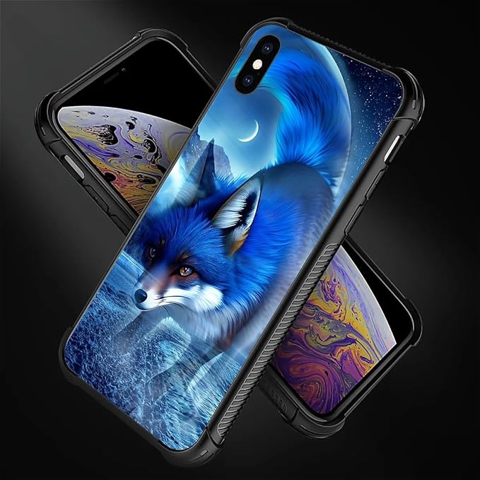 for iPhone Xs Max Case, Snowy Mountain Fox Lake Pattern Graphic Design Girl Boy Soft Silicone Hard Acrylic Shock Protection for iPhone Xs Max