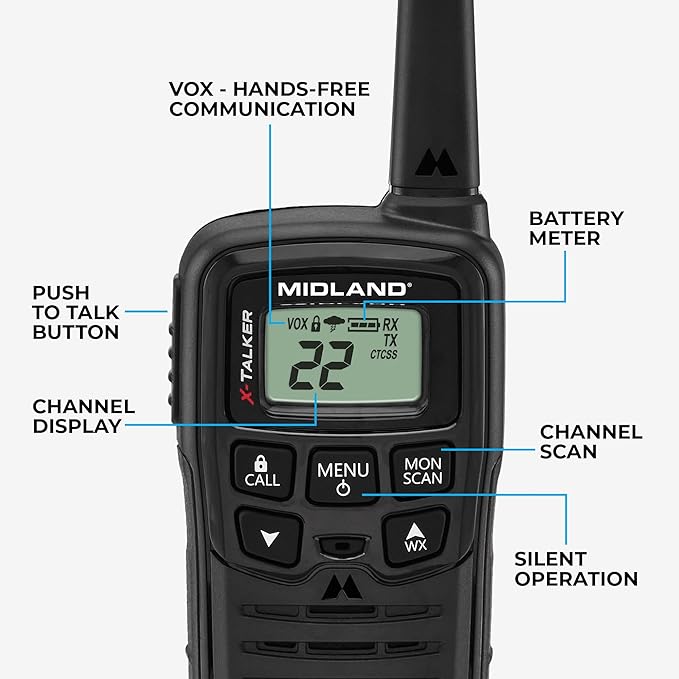 Midland® T10 X-TALKER Two-Way Radios - 22 Channels - Long Range Walkie-Talkies, 38 Privacy Codes - Best Family Camping Radio - 2 Pack