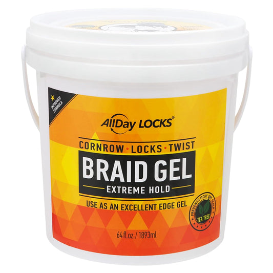 AllDay Locks Braid Gel (Bucket) | Extreme Hold, High Shine | Frizz & Flake-Free Edge Control | Tea Tree, Lavender, Peppermint Oil | Slick & Style Braids, Locks, Twists, Cornrows | 64 oz