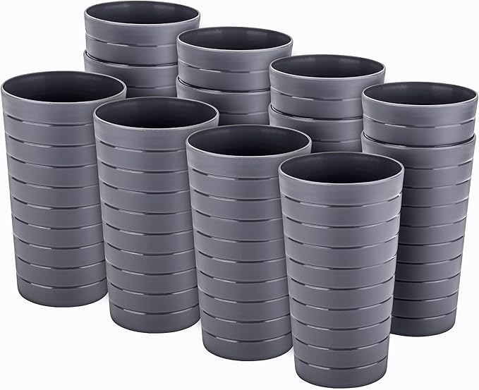KX-WARE Mixed Drinkware 22-ounce Plastic Tumblers/Drinking Glasses/Party Cups/Iced Tea Glasses Set of 12 Dark Grey | Unbreakable, Dishwasher Safe, BPA Free