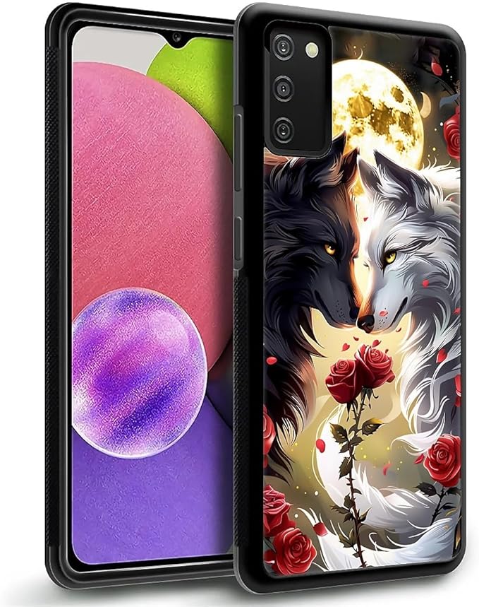 for Samsung Galaxy S20 FE Case, Black White Wolf Moon Flower Rose Pattern Graphic Design Girl Boy Soft Silicone Hard Acrylic Shock Protection for Samsung Galaxy S20 FE