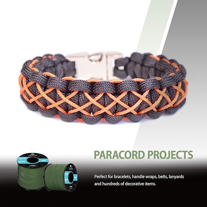 Abma Cord 2.4mm Paracord 275 100ft Nylon Rope 4 Strands Tactical Parachute Cord - Max. 275lbs - Forest Green