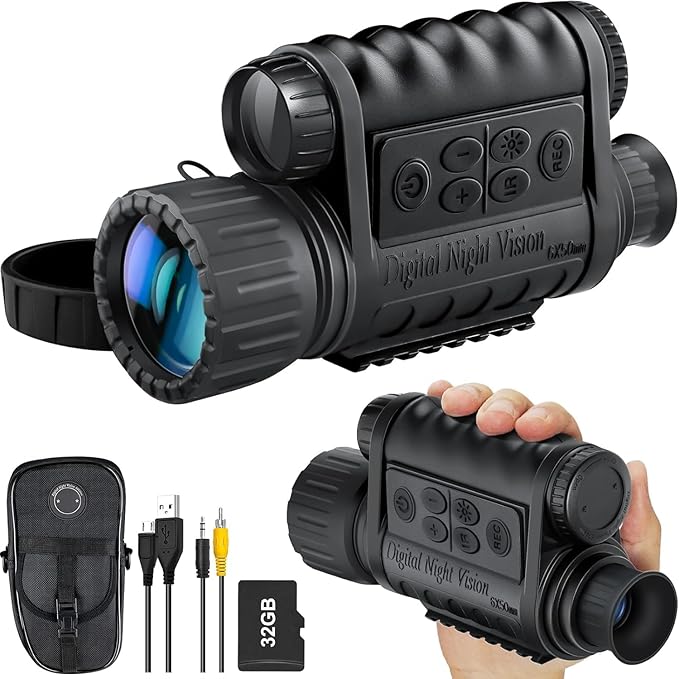 True Night Vision Monocular for Adults, IR Illuminator for Complete Darkness, High Sensitivity COMS Sensor Digital Night Goggles Night Vision Binoculars WG-50