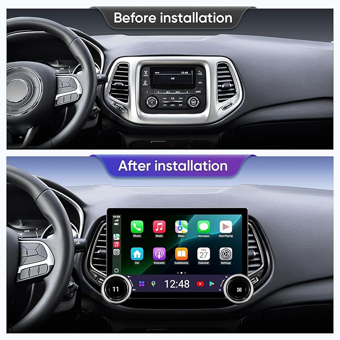 Android Car Stereo Upgrade Radio for Jeep Compass 2017-2020 Replacement Installation Kit DSP Wireless CarPlay Auto(4GB+64GB) GPS Navigation 11.5" Touch Screen Head Unit w/Double Knobs