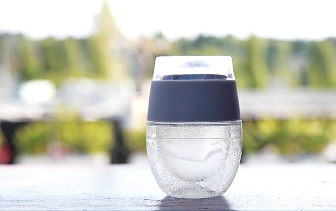 Host Wine Freeze Cup Set of 2 - Plastic Double Wall Insulated Wine Cooling Freezable Drink Vacuum Cup with Freezing Gel, Wine Glasses for Red and White Wine, 8.5 oz Grey - Gift Essentials