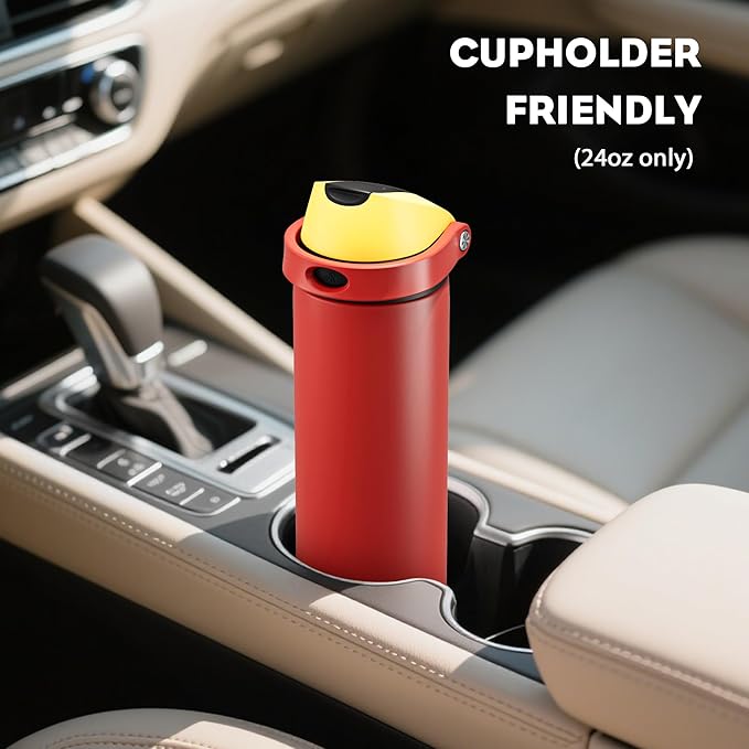 POWCAN 24 oz Travel Water Bottle: 2-in-1 Push-Button Spout & Quick-Flip Straw, Leakproof, Cold 24Hrs, Fits Car Cup Holder, Stainless Steel Cup for Sports, School, Commute, Camping (Mouse's Mischief)