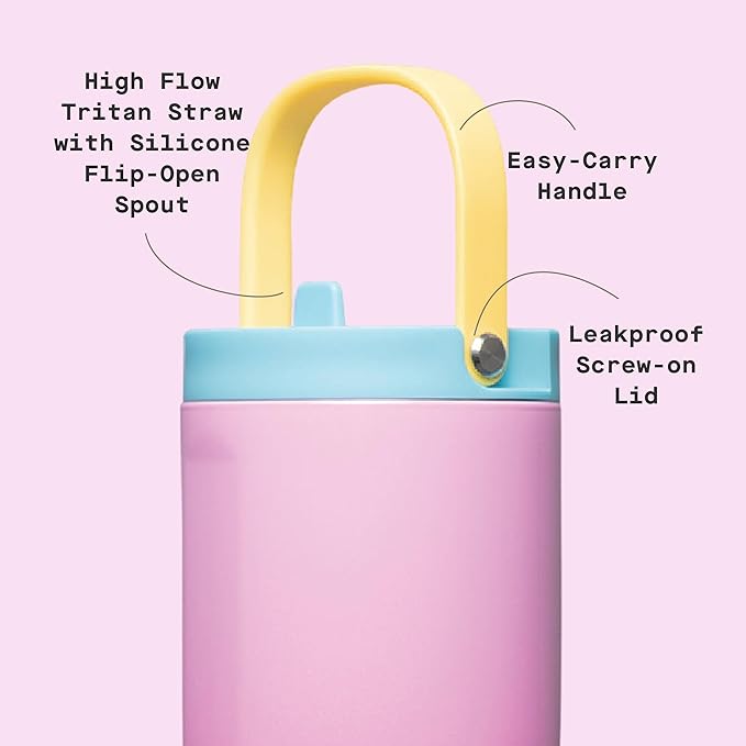 Corkcicle Go Cup XL - Leak-Proof Travel Tumbler - Triple Insulated Stainless Steel Water Bottle - Easy-Carry Handle - Summer Drinkware Gift - Keeps Drinks Ice Cold - 30 oz - Pink Pop