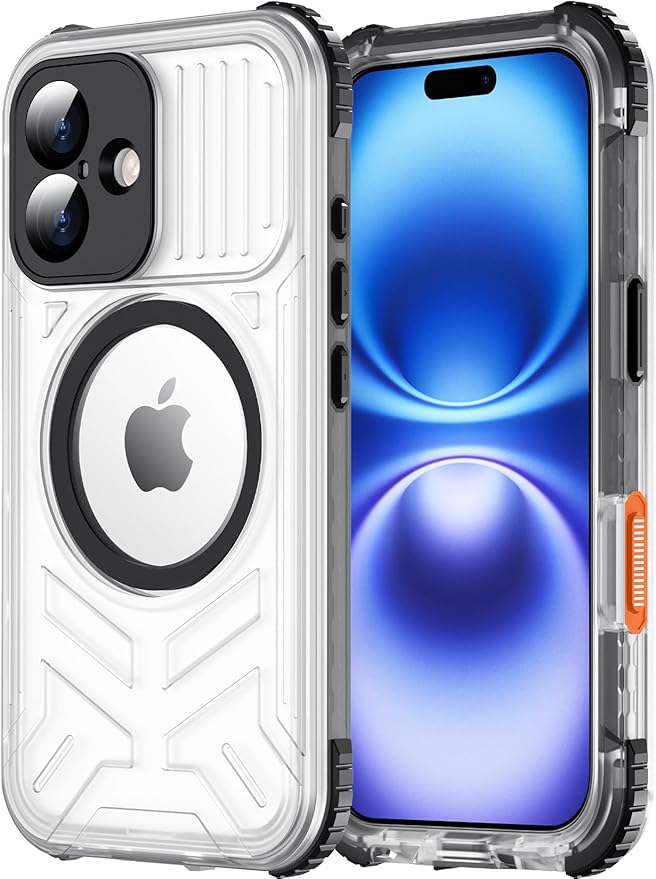 Red2Fire for iPhone 16 Case Waterproof, [Built-in Screen Protector & Camera Protector][Compatible with MagSafe][Full Body Shockproof][IP68 Waterproof][Dustproof] Phone Case 6.1" Black