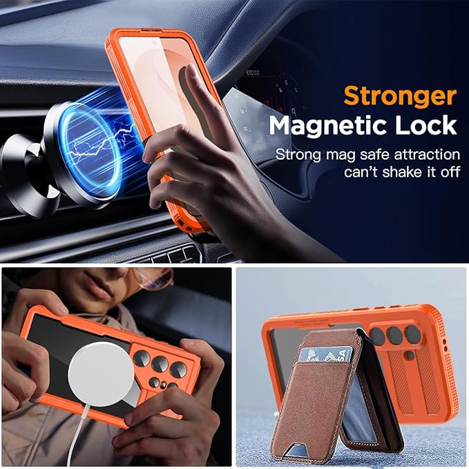 AICase Waterproof Case for Samsung Galaxy S26 Plus with MagSafe Clear Water Proof Snowproof/Dustproof/Shockproof,IP68 360 Full Body Protection Fully Sealed Underwater Cover for Galaxy S26 Plus_Orange