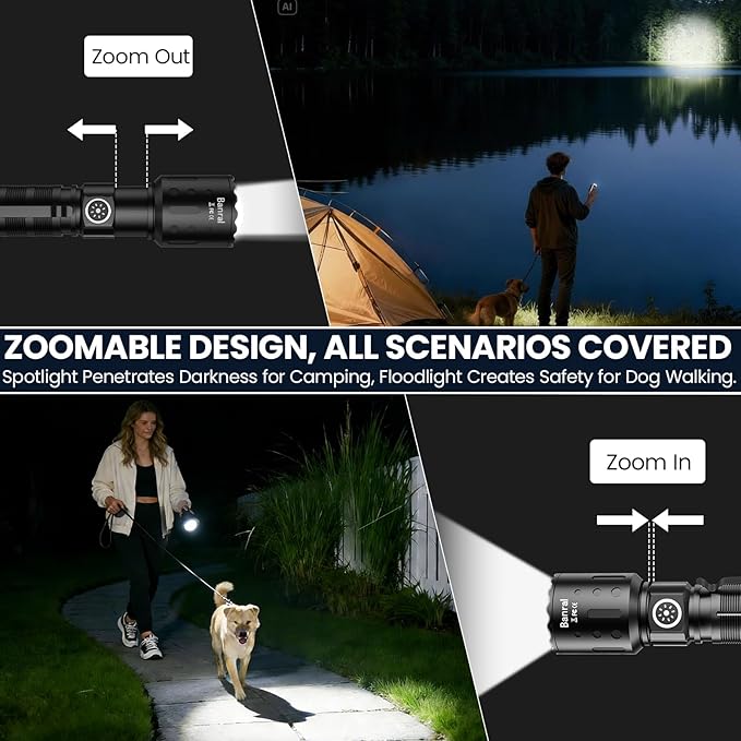 Flashlights High Lumens Rechargeable, Super Bright LED Small Powerful Flashlight with Memory Function, 6Modes Pocket Waterproof Flash Light for Camping,Hiking,Stocking Stuffer for Men (1, Black)