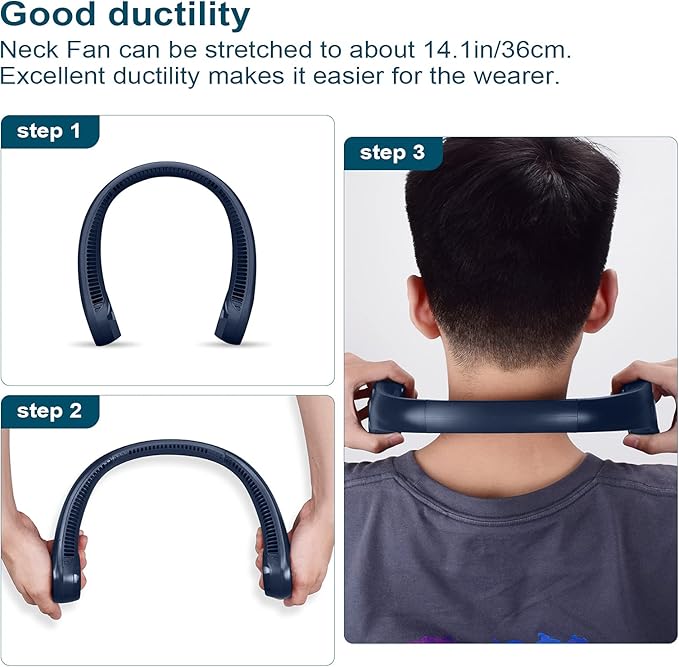 CIVPOWER Neck Fan: Portable Personal Neck Cooling Rechargeable Bladeless Fan - Hands Free 3 Speed 4000 mAh Battery USB Operated Wearable Headphone Design - Gift for Men Women Outdoor (Dark Blue)