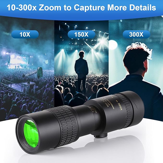 10-300x40 Monoculars for Adults High Powered – Zoom Monocular Telescope with BAK4 & FMC Lens for Concerts, Birdwatching, Stargazing (Smartphone Adapter &Tripod NOT Include)