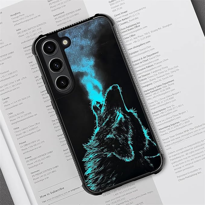for Samsung Galaxy S23 Case, Blue Breathing Wolf Pattern Graphic Design Girl Boy Soft Silicone Hard Acrylic Shock Protection for Samsung Galaxy S23