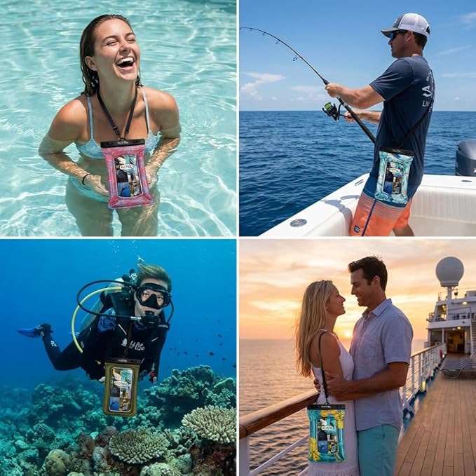 Salt Life Floating Waterproof Phone Case– IPX8 100% Waterproof Phone Case that Floats in Water, Universal Phone Dry Bag with Touchscreen Clear Window, Secure Seal Closure & Lanyard (Turquoise)