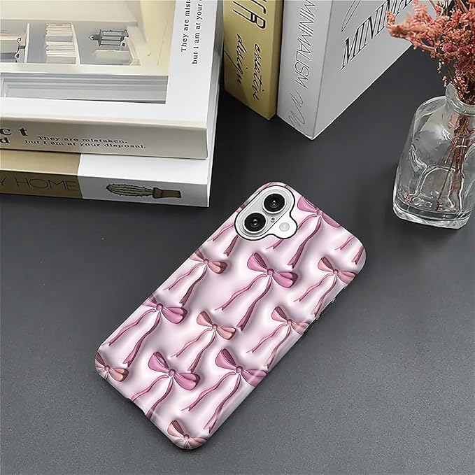 for iPhone 16 Case,HL2 Abstract Ribbons Bows Hybrid 2 Layer Hard Shell Silicone Protective Pattern Design Case