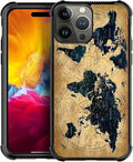 for iPhone 15 Pro Max Case, Brown World Map Pattern Graphic Design Girl Boy Soft Silicone Hard Acrylic Shock Protection for iPhone 15 Pro Max