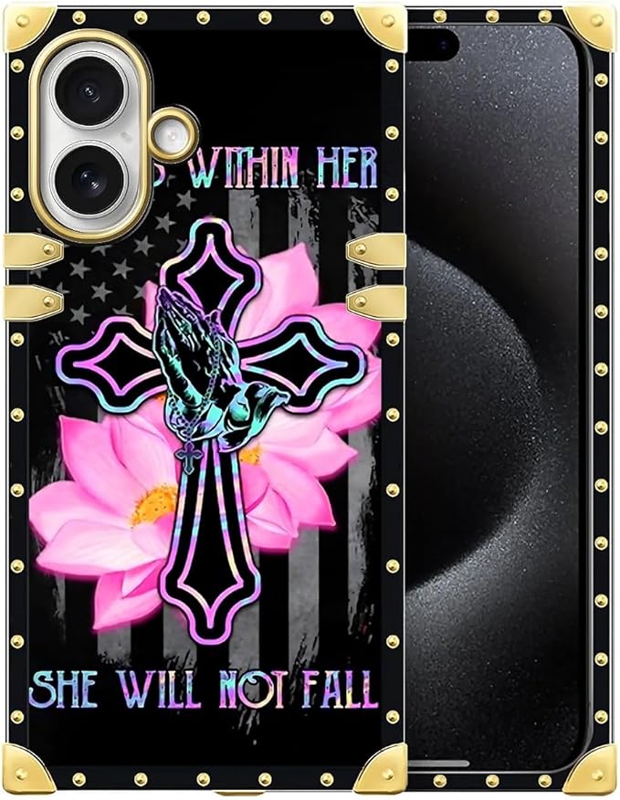 for iPhone 17 Case Luxury Golden Decoration for Girl Women Soft TPU Shockproof Protective Hard PC Back for iPhone 17 Crazy Pattern Praying Cross Hands