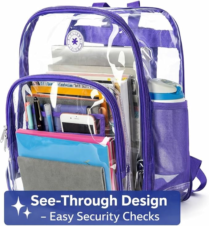 K-Cliffs Large Transparent Backpack Clear Heavy Duty School Bag Durable Student Bookbag See Through Vinyl Daypack Workbag