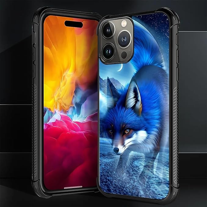 for iPhone 16 Pro Max Case, Snowy Mountain Fox Lake Pattern Graphic Design Girl Boy Soft Silicone Hard Acrylic Shock Protection for iPhone 16 Pro Max