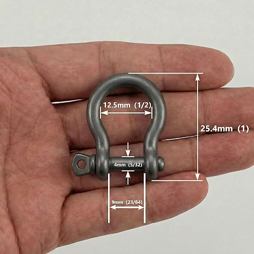 Matte Grey 5/32" Bow Shackle, 5 Pack with Tool, 1433lbs D-Ring Shackle Clasp, Small Stainless Style Anchor Shackle for Paracord Bracelet, Survival Gear