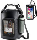 5L Waterproof Dry Bag with Bottle Holder & Mesh Pocket, 500D PVC Tarpaulin Roll Top Dry Sack with Inner Waterproof Adsorption Film, Lightweight Dry Bag for Kayaking, Beach, Boating, Fishing, Travel