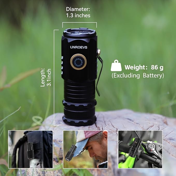 UNROEVS Mini Flashlight 2550 Lumens Rechargeable USB C Charging, Small Flashlights High Lumens 5 Modes, Pocket Light with Clip, Magnetic Flash Light for EDC,Camping, Hiking,Emergency (24pack)